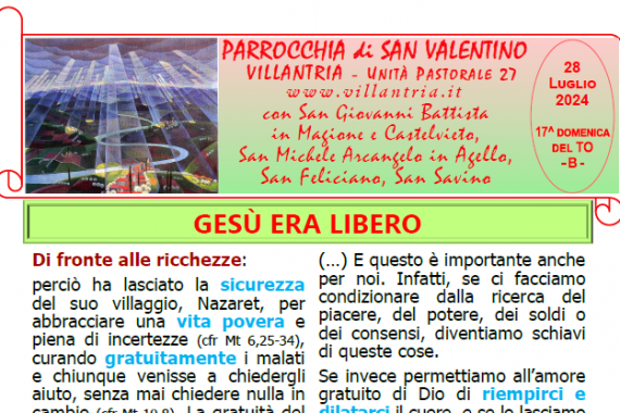 28.07.2024 – 17 ^ Domenica del Tempo Ordinario: Settimanale da consultare e stampare